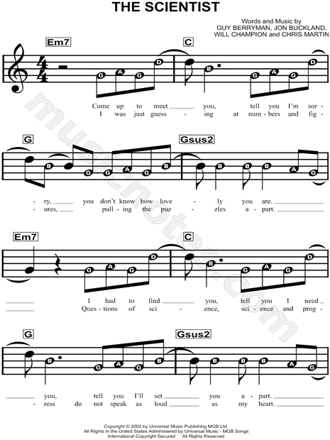 Mono Ceder años Coldplay "The Scientist" Sheet Music for Beginners in A Minor - Download &  Print - SKU: MN0129587