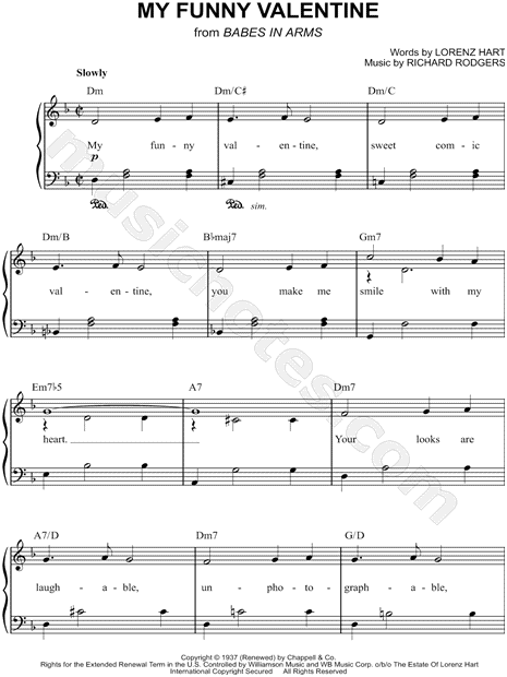 Richard Rodgers "My Funny Valentine" Sheet Music (Easy Piano) in D