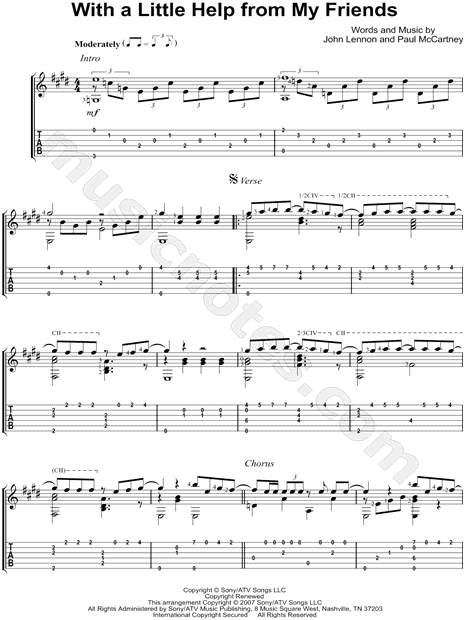 The Beatles With A Little Help From My Friends Guitar Tab In E Major Download Print Sku Mn