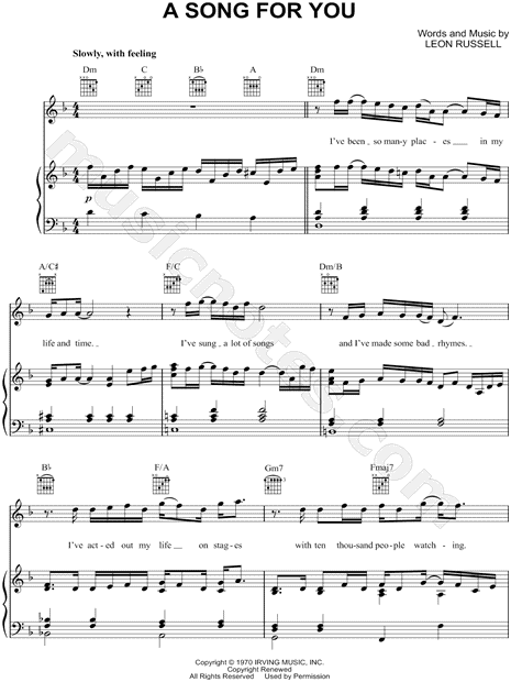 Leon Russell "A Song for You" Sheet Music in D Minor ...