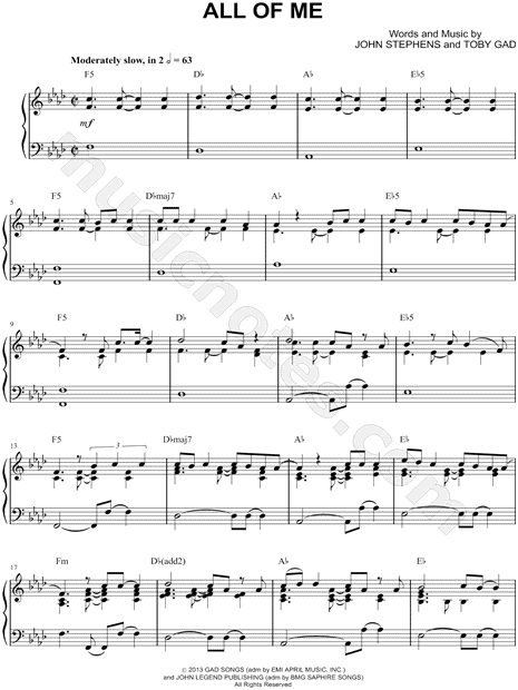 John Legend All Of Me Sheet Music Piano Solo In Ab Major Download Print Sku Mn