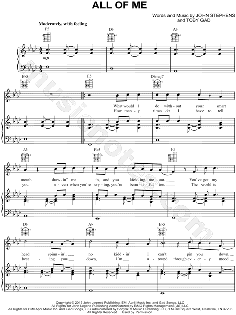 John legend "all of me" sheet music in ab major 