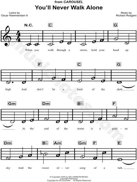 Richard Rodgers You Ll Never Walk Alone Sheet Music For Beginners In C Major Download Print Sku Mn