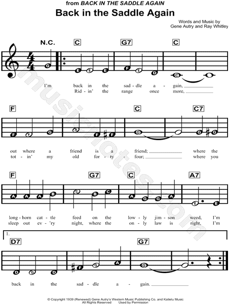 Gene Autry Back In The Saddle Again Sheet Music For Beginners In C Major Download Print Sku Mn Gene Autry Back In The Saddle Again Sheet Music For Beginners In C Major Download Print Sku Mn
