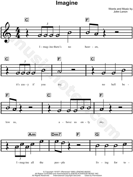 John Lennon Imagine Sheet Music For Beginners In C Major Download Print Sku Mn