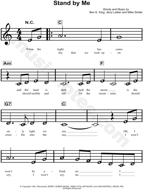 Ben E King Stand By Me Sheet Music For Beginners In C Major Download Print Sku Mn
