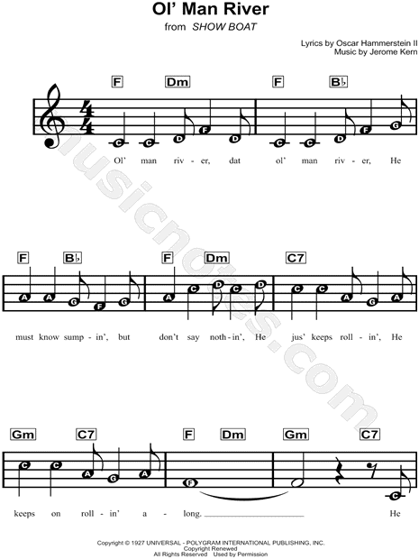 Jerome Kern Ol Man River Sheet Music For Beginners In F Major Download Print Sku Mn0130616