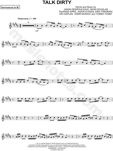 Jason Derulo "Talk Dirty - Bb Instrument" Sheet Music ...