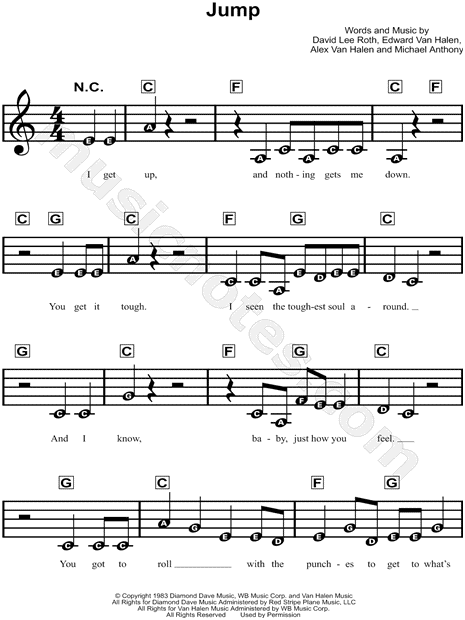 Van Halen "Jump" Sheet Music for Beginners in C Major - Download