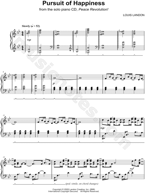 Louis Landon "Pursuit of Happiness" Sheet Music (Piano 