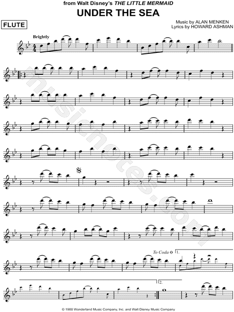 Under The Sea From The Little Mermaid Sheet Music Flute Solo In Major Download Print Sku Mn