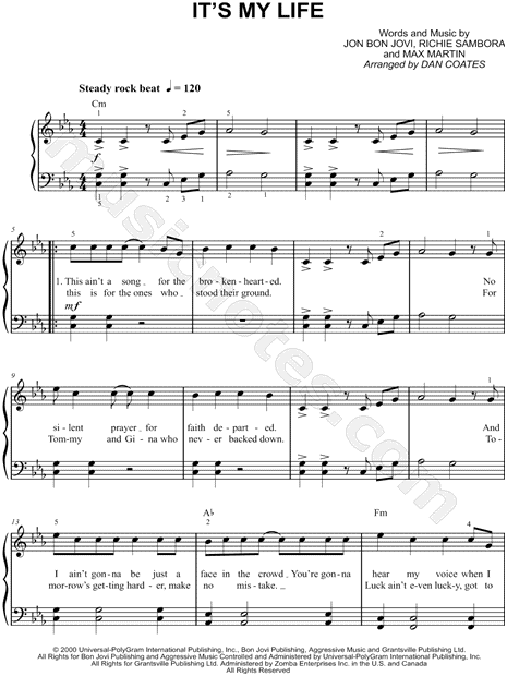 Bon Jovi It S My Life Sheet Music Easy Piano In C Minor Download Print Sku Mn