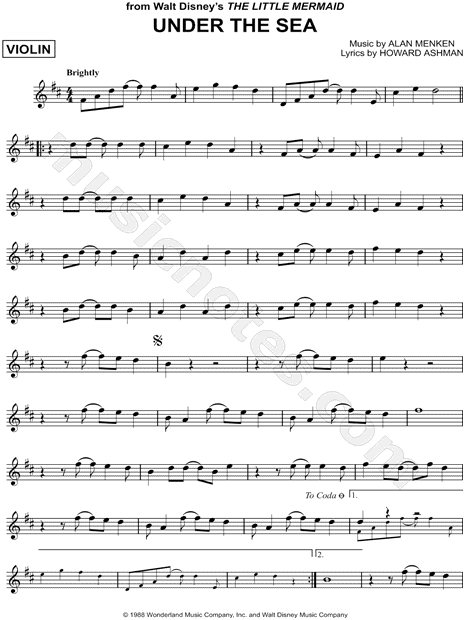 Under The Sea From The Little Mermaid Sheet Music Violin Solo In D Major Download Print Sku Mn