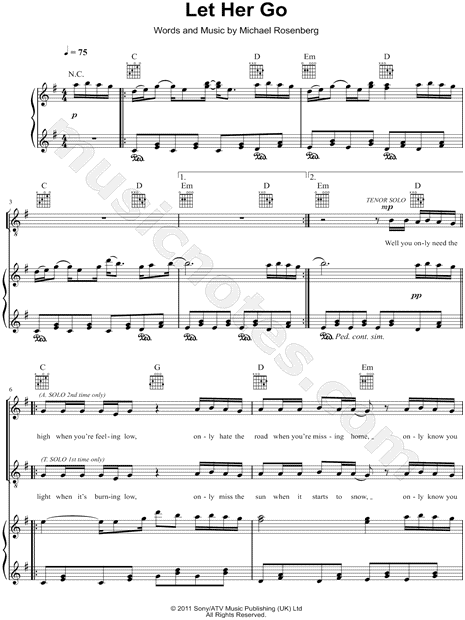 Passenger "Let Her Go" SATB Choir + Piano Choral Sheet ...