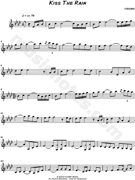 Yiruma Kiss The Rain Sheet Music Leadsheet Flute Violin Oboe Or Recorder In Ab Major Download Print Sku Mn