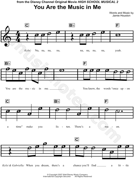 You Are The Music In Me From High School Musical 2 Sheet Music For Beginners In C Major Download Print Sku Mn