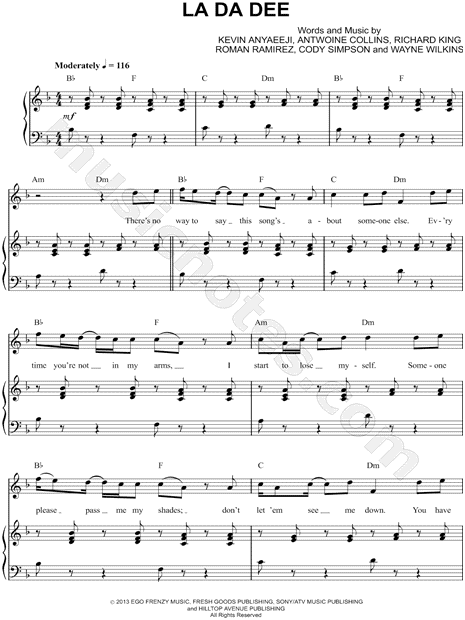 La Da Dee Piano Sheet Music Easy