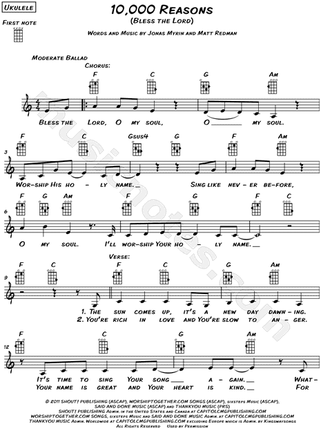Print and download lead sheets for 10,000 Reasons (Bless the Lord) by Matt ...