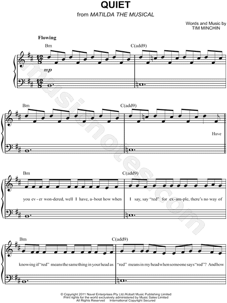 Print and download sheet music for Quiet from Matilda: The Musical. 