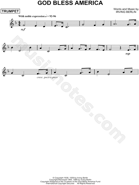 Featured image of post God Bless America Trumpet Sheet Music - High quality trumpet sheet music for god bless america by irving berlin.