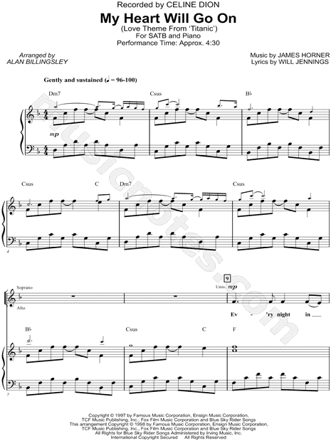 Print and download choral sheet music for My Heart Will Go On from Titanic ...