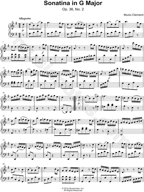 Muzio Clementi Sonatina In C Major Op 36 No 2 Sheet Music Piano Solo In G Major Download Print Sku Mn