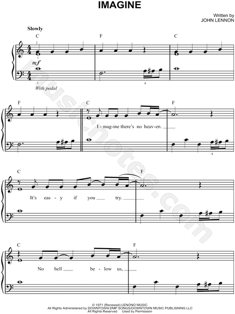 John Lennon Imagine Sheet Music Easy Piano In C Major Download Print Sku Mn0135246