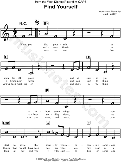 Brad Paisley Find Yourself Sheet Music For Beginners In C Major Download Print Sku Mn0135257