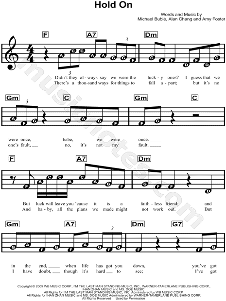 Print and download Hold On sheet music by Michael Bublé