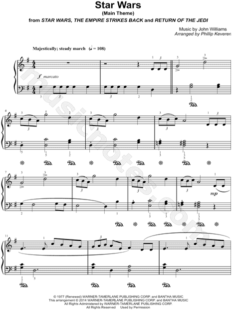 Piano Sheet Music Star Wars Theme Song Free / Buy "Star Wars (Main Title) (Elementary Piano)" Sheet Music for Elementary Piano : Theme from jurassic park trombone baritone b c bassoon by john.