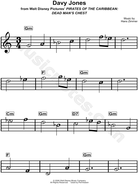 Davy Jones From Pirates Of The Caribbean Dead Man S Chest Sheet Music For Beginners In A Minor Download Print Sku Mn0135648