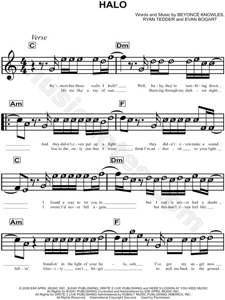 Beyonce Halo Sheet Music For Beginners In C Major Download