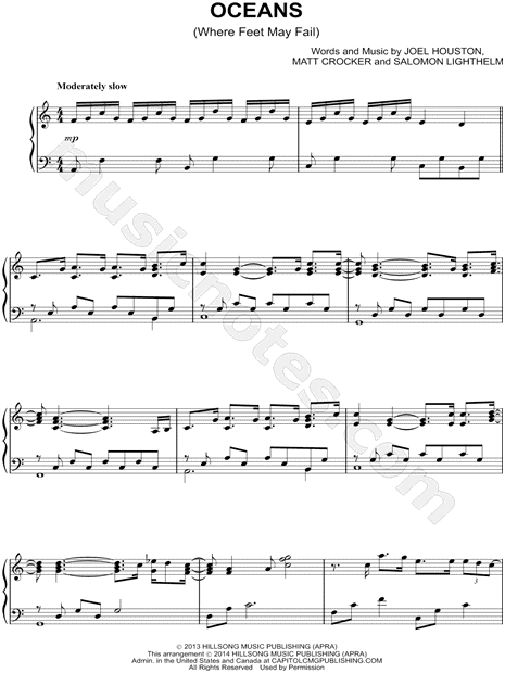 Hillsong United "Oceans" Sheet Music (Piano Solo) in C ...