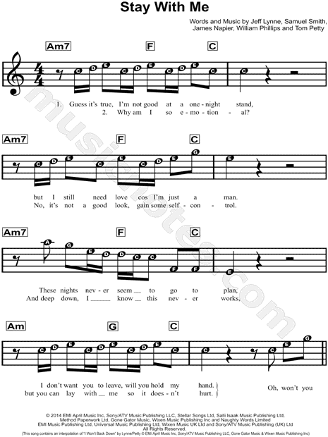 Sam Smith Quot Stay With Me Quot Sheet Music For Beginners In C