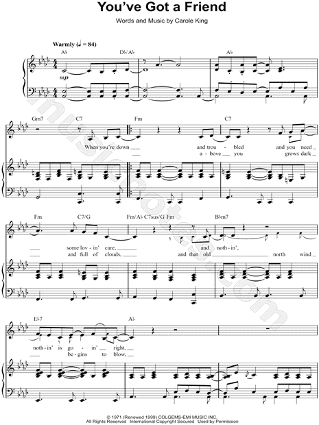 Carole King You Ve Got A Friend Sheet Music In Ab Major Transposable Download Print Sku Mn