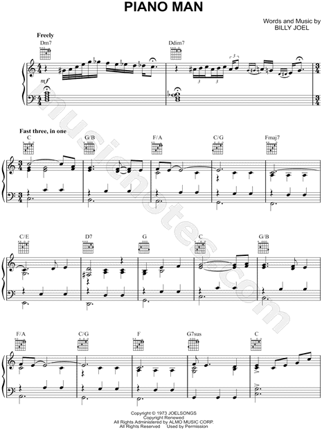 Billy Joel Piano Man Sheet Music In C Major Transposable Download Print Sku Mn0136416