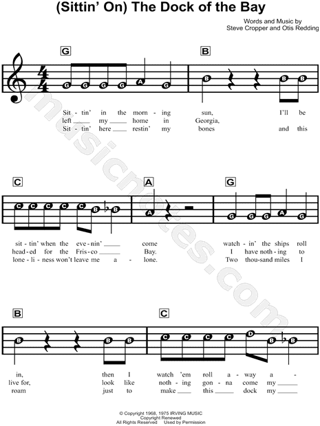 fordelagtige temperatur Danmark Otis Redding "(Sittin' On) The Dock of the Bay" Sheet Music for Beginners  in C Major - Download & Print - SKU: MN0136531