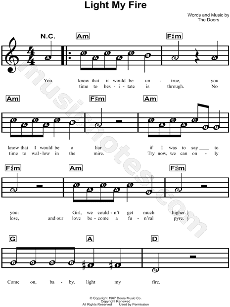 The Doors Light My Fire Sheet Music For Beginners In A Minor Download Print Sku Mn