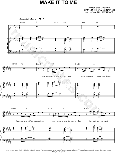 Sam Smith Make It To Me Sheet Music In Db Major Transposable Download Print Sku Mn0136588