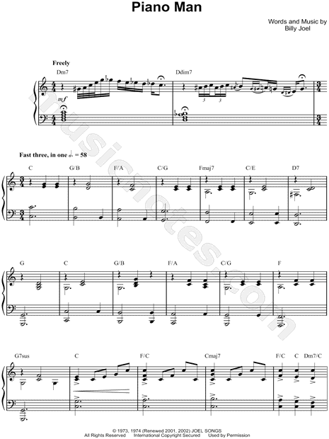 Billy Joel Piano Man Sheet Music In C Major Transposable Download Print Sku Mn0136667