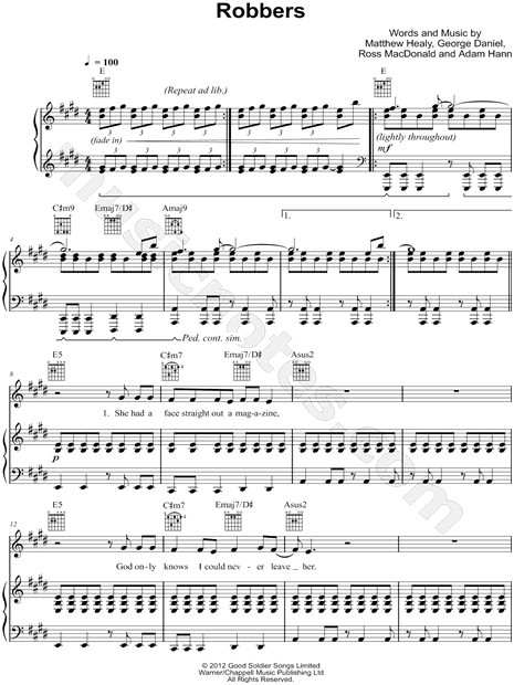 The 1975 "Robbers" Sheet Music in E Major (transposable) - Download