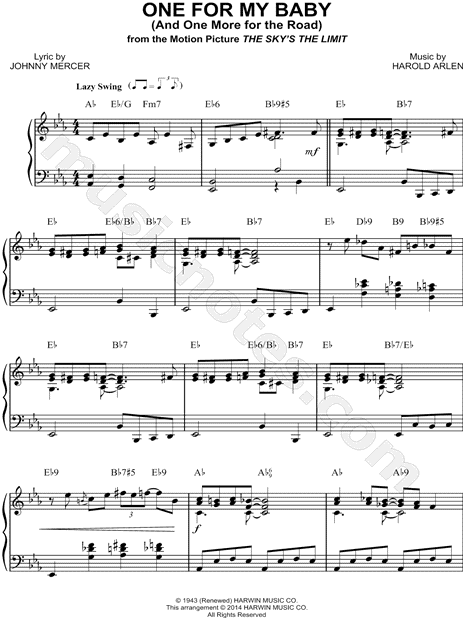 Harold Arlen One For My Baby Sheet Music Piano Solo In Eb Major Download Print Sku Mn