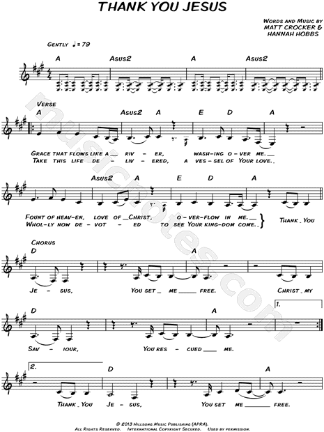 Hillsong Thank You Jesus Sheet Music Leadsheet In A Major Transposable Download Print Sku Mn0136890 Promoted by skot ehi films. aud