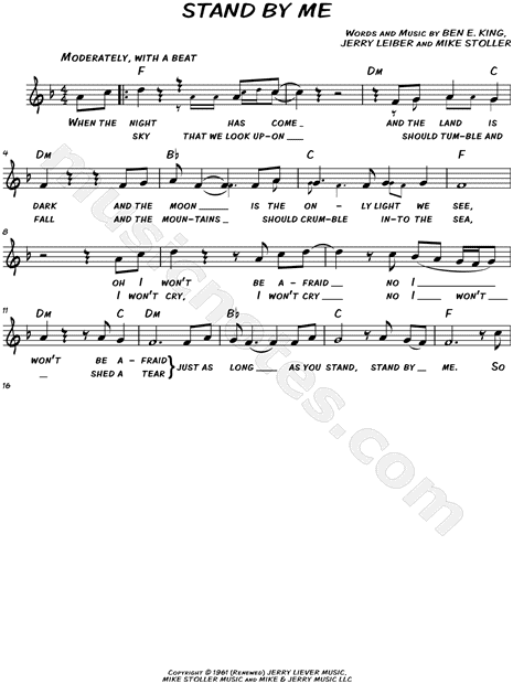 Ben E King Stand By Me Sheet Music Leadsheet In F Major Transposable Download Print Sku Mn