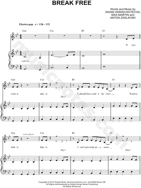 Ariana Grande Feat Zedd Break Free Sheet Music In G Minor Transposable Download Print Sku Mn