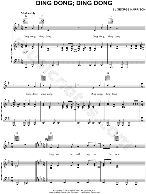 George Harrison Ding Dong Ding Dong Sheet Music In G Major Download Print Sku Mn