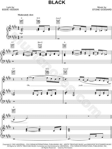 Pearl Jam Black Sheet Music In E Major Transposable Download Print Sku Mn