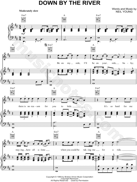 Neil Young Down By The River Sheet Music In D Major Download