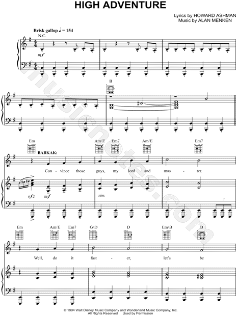 High Adventure From Aladdin The Musical Sheet Music In E Minor Transposable Download Print Sku Mn0138619