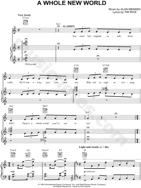 A Whole New World From Aladdin The Musical Sheet Music In C Major Transposable Download Print Sku Mn